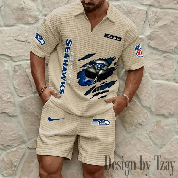 Seattle Seahawks Men's Waffle Knit Short Sleeve Slim Fit Soft Summer And Shorts BSPTWHZSS405 - Image 4