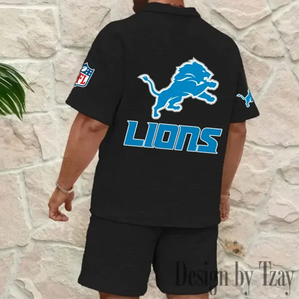 Detroit Lions Men's Waffle Knit Short Sleeve Slim Fit Soft Summer And Shorts BSPTWHZSS354 - Image 2
