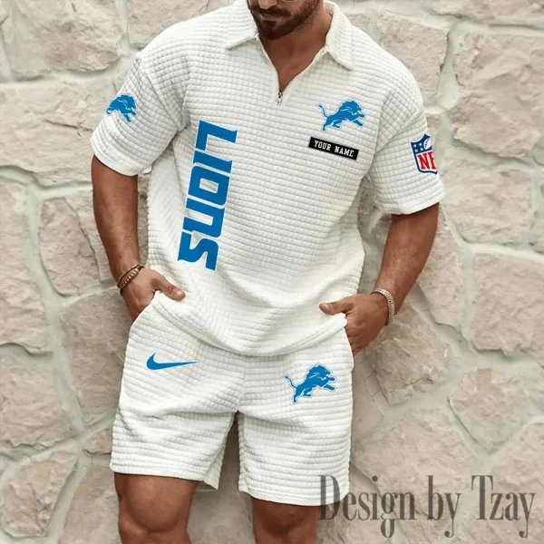 Detroit Lions Men's Waffle Knit Short Sleeve Slim Fit Soft Summer And Shorts BSPTWHZSS354 - Image 3