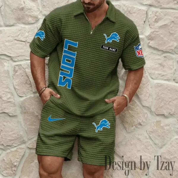 Detroit Lions Men's Waffle Knit Short Sleeve Slim Fit Soft Summer And Shorts BSPTWHZSS354 - Image 7