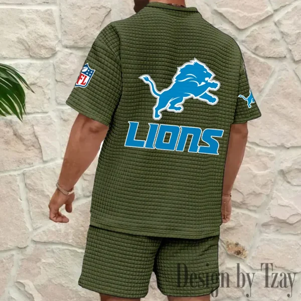Detroit Lions Men's Waffle Knit Short Sleeve Slim Fit Soft Summer And Shorts BSPTWHZSS354 - Image 8