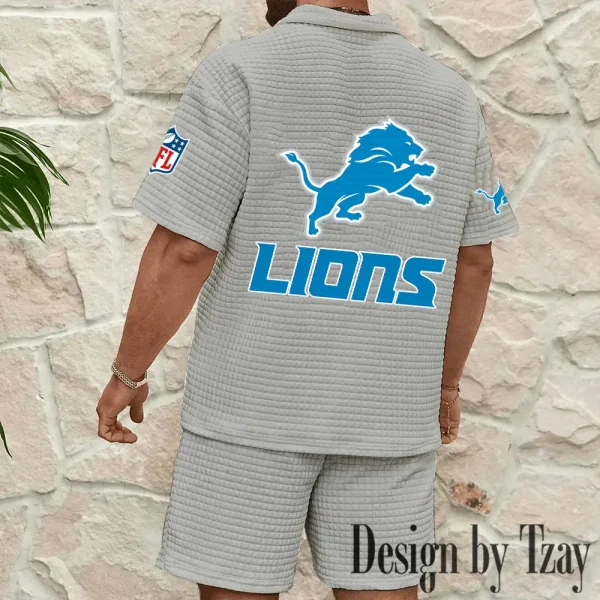 Detroit Lions Men's Waffle Knit Short Sleeve Slim Fit Soft Summer And Shorts BSPTWHZSS354 - Image 6