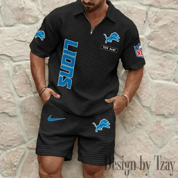 Detroit Lions Men's Waffle Knit Short Sleeve Slim Fit Soft Summer And Shorts BSPTWHZSS354