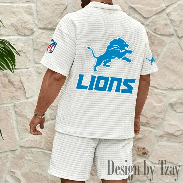Detroit Lions Men's Waffle Knit Short Sleeve Slim Fit Soft Summer And Shorts BSPTWHZSS354 - Image 4