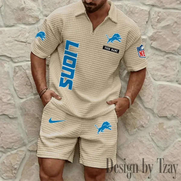 Detroit Lions Men's Waffle Knit Short Sleeve Slim Fit Soft Summer And Shorts BSPTWHZSS354 - Image 9