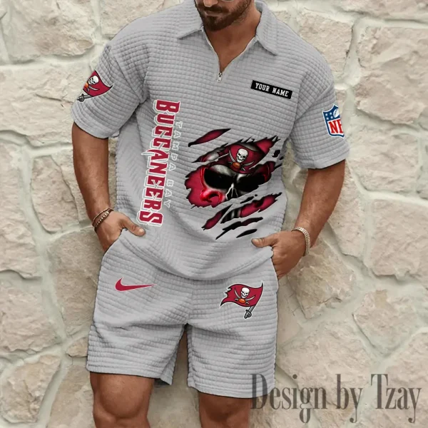 Tampa Bay Buccaneers Men's Waffle Knit Short Sleeve Slim Fit Soft Summer And Shorts BSPTWHZSS406