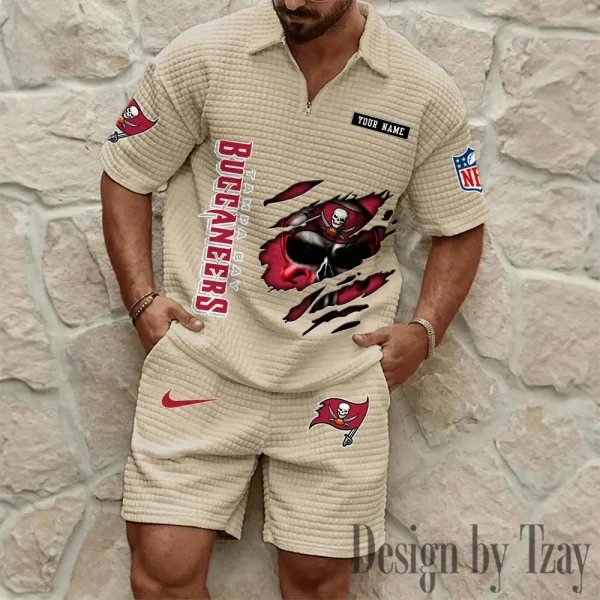 Tampa Bay Buccaneers Men's Waffle Knit Short Sleeve Slim Fit Soft Summer And Shorts BSPTWHZSS406 - Image 2