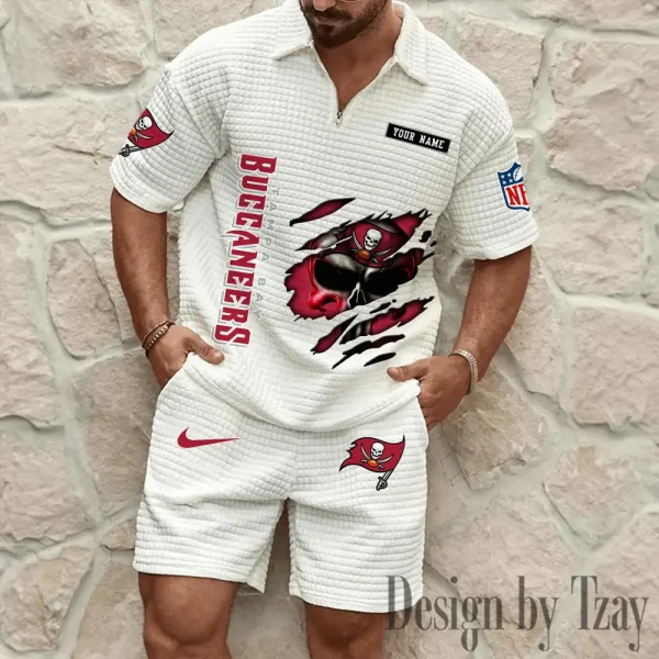 Tampa Bay Buccaneers Men's Waffle Knit Short Sleeve Slim Fit Soft Summer And Shorts BSPTWHZSS406 - Image 3