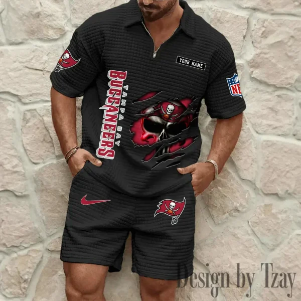 Tampa Bay Buccaneers Men's Waffle Knit Short Sleeve Slim Fit Soft Summer And Shorts BSPTWHZSS406 - Image 4