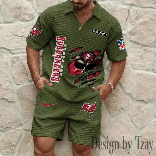 Tampa Bay Buccaneers Men's Waffle Knit Short Sleeve Slim Fit Soft Summer And Shorts BSPTWHZSS406 - Image 5