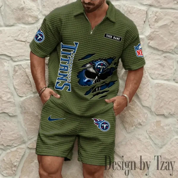 Tennessee Titans Men's Waffle Knit Short Sleeve Slim Fit Soft Summer And Shorts BSPTWHZSS407