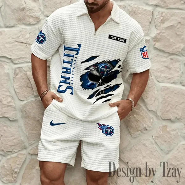 Tennessee Titans Men's Waffle Knit Short Sleeve Slim Fit Soft Summer And Shorts BSPTWHZSS407 - Image 2