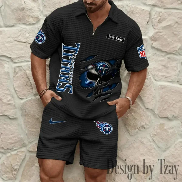 Tennessee Titans Men's Waffle Knit Short Sleeve Slim Fit Soft Summer And Shorts BSPTWHZSS407 - Image 3