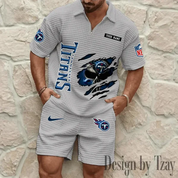 Tennessee Titans Men's Waffle Knit Short Sleeve Slim Fit Soft Summer And Shorts BSPTWHZSS407 - Image 4