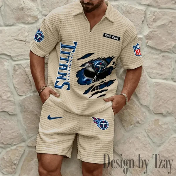 Tennessee Titans Men's Waffle Knit Short Sleeve Slim Fit Soft Summer And Shorts BSPTWHZSS407 - Image 5