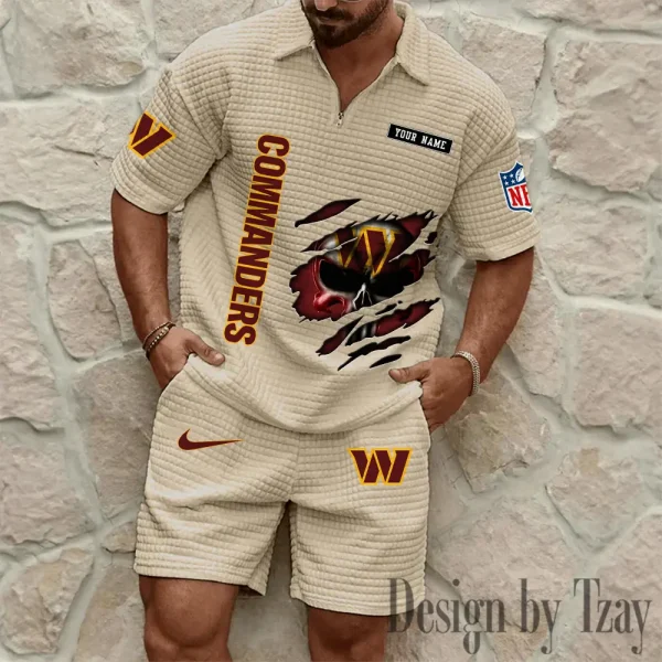 Washington Commanders Men's Waffle Knit Short Sleeve Slim Fit Soft Summer And Shorts BSPTWHZSS408