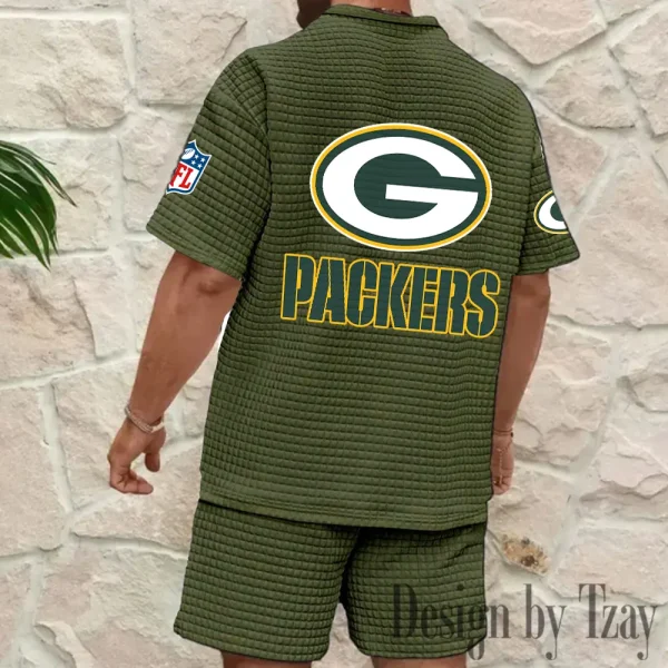 Green Bay Packers Men's Waffle Knit Short Sleeve Slim Fit Soft Summer And Shorts BSPTWHZSS355 - Image 2