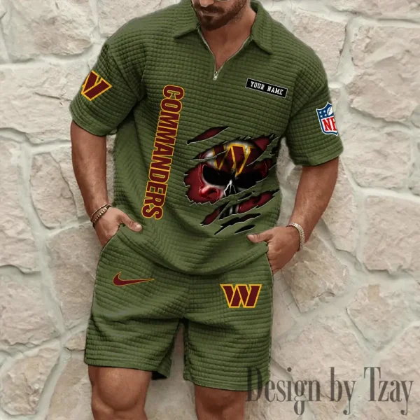 Washington Commanders Men's Waffle Knit Short Sleeve Slim Fit Soft Summer And Shorts BSPTWHZSS408 - Image 2