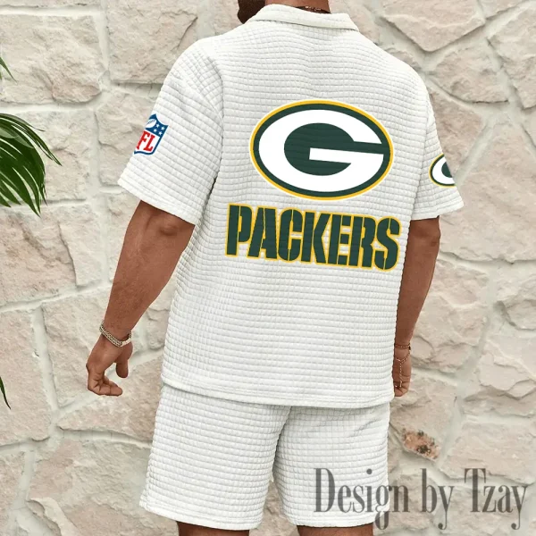 Green Bay Packers Men's Waffle Knit Short Sleeve Slim Fit Soft Summer And Shorts BSPTWHZSS355 - Image 6
