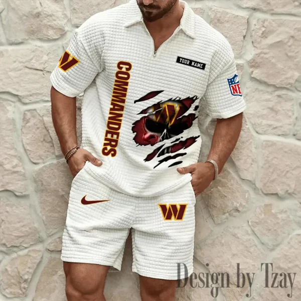 Washington Commanders Men's Waffle Knit Short Sleeve Slim Fit Soft Summer And Shorts BSPTWHZSS408 - Image 3