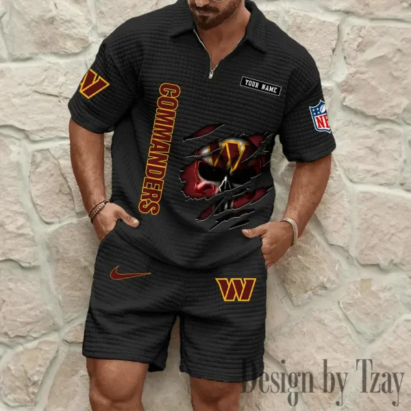 Washington Commanders Men's Waffle Knit Short Sleeve Slim Fit Soft Summer And Shorts BSPTWHZSS408 - Image 4