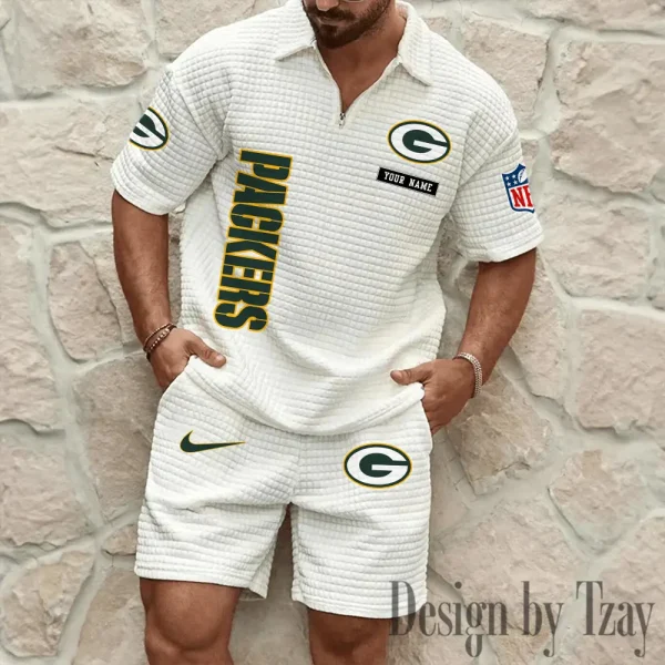 Green Bay Packers Men's Waffle Knit Short Sleeve Slim Fit Soft Summer And Shorts BSPTWHZSS355 - Image 5