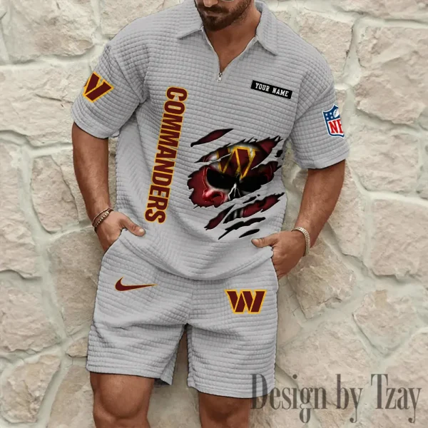 Washington Commanders Men's Waffle Knit Short Sleeve Slim Fit Soft Summer And Shorts BSPTWHZSS408 - Image 5