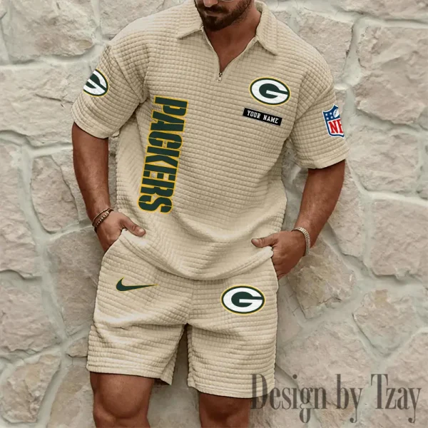 Green Bay Packers Men's Waffle Knit Short Sleeve Slim Fit Soft Summer And Shorts BSPTWHZSS355 - Image 7