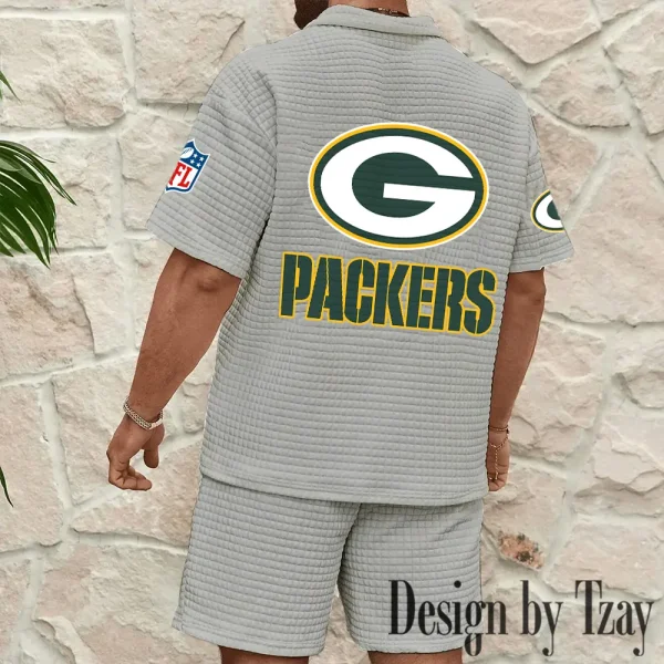 Green Bay Packers Men's Waffle Knit Short Sleeve Slim Fit Soft Summer And Shorts BSPTWHZSS355 - Image 10