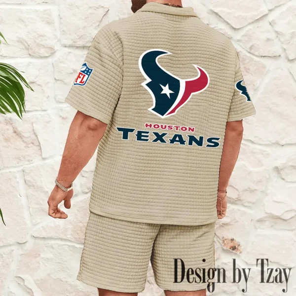 Houston Texans Men's Waffle Knit Short Sleeve Slim Fit Soft Summer And Shorts BSPTWHZSS356 - Image 2