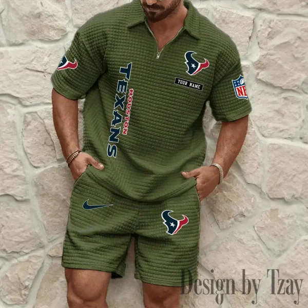 Houston Texans Men's Waffle Knit Short Sleeve Slim Fit Soft Summer And Shorts BSPTWHZSS356 - Image 7