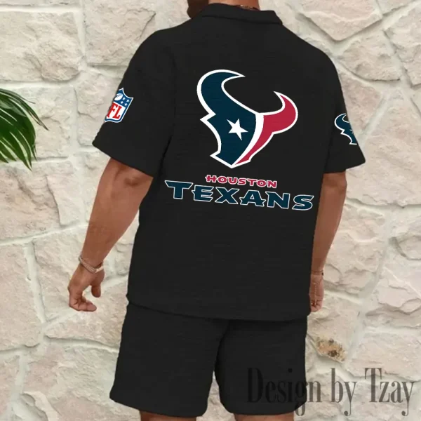 Houston Texans Men's Waffle Knit Short Sleeve Slim Fit Soft Summer And Shorts BSPTWHZSS356 - Image 6