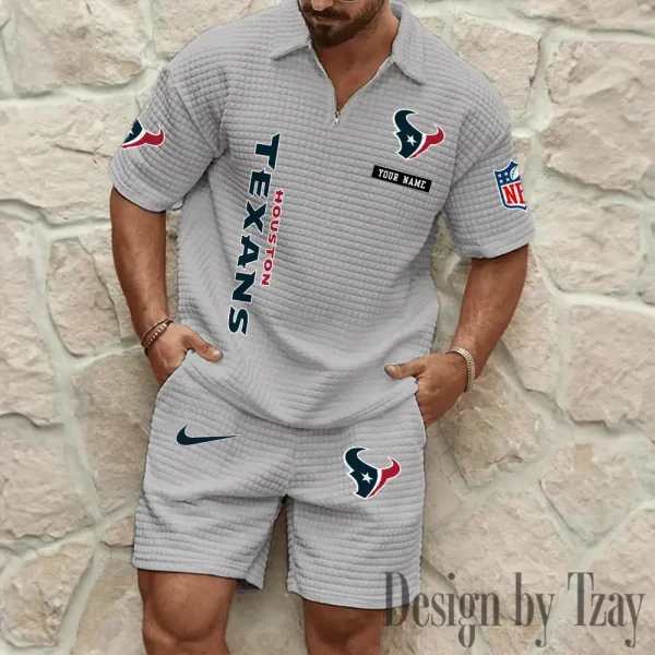 Houston Texans Men's Waffle Knit Short Sleeve Slim Fit Soft Summer And Shorts BSPTWHZSS356 - Image 3