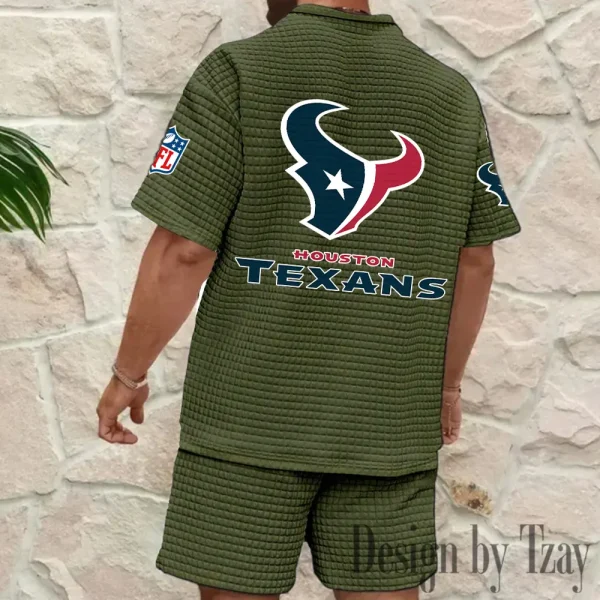 Houston Texans Men's Waffle Knit Short Sleeve Slim Fit Soft Summer And Shorts BSPTWHZSS356 - Image 8