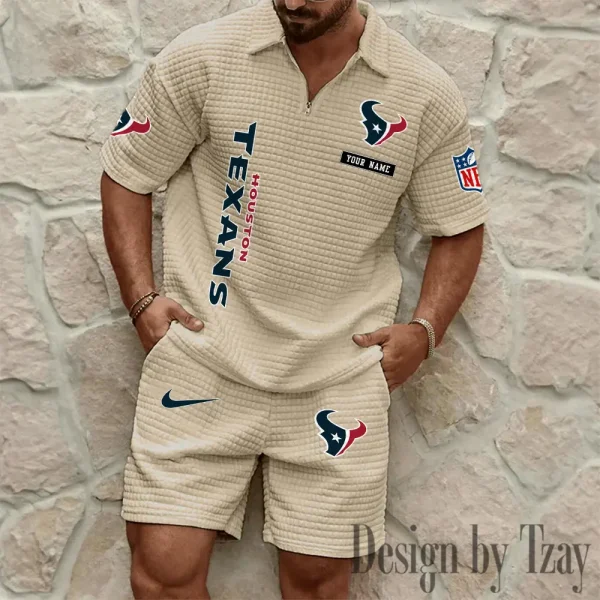 Houston Texans Men's Waffle Knit Short Sleeve Slim Fit Soft Summer And Shorts BSPTWHZSS356