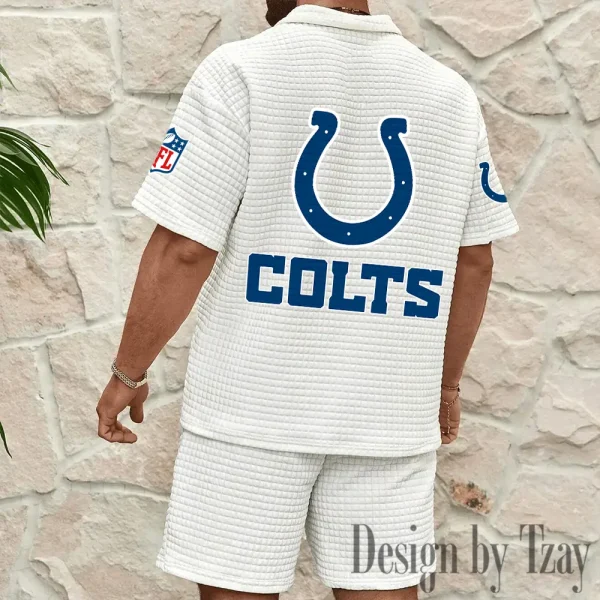 Indianapolis Colts Men's Waffle Knit Short Sleeve Slim Fit Soft Summer And Shorts BSPTWHZSS357 - Image 2