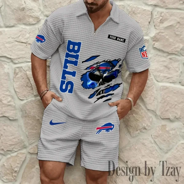 Buffalo Bills Men's Waffle Knit Short Sleeve Slim Fit Soft Summer And Shorts BSPTWHZSS380 - Image 3