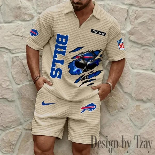 Buffalo Bills Men's Waffle Knit Short Sleeve Slim Fit Soft Summer And Shorts BSPTWHZSS380 - Image 4