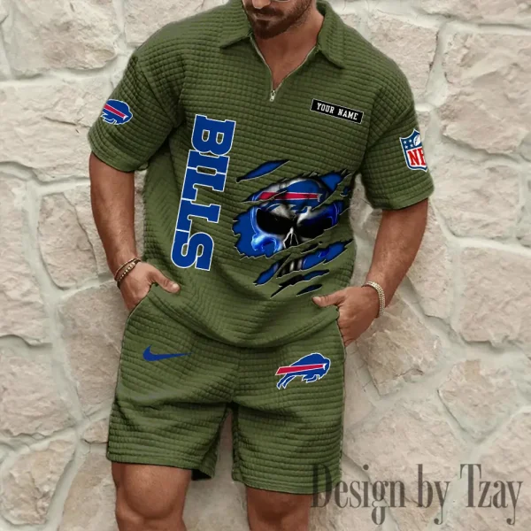 Buffalo Bills Men's Waffle Knit Short Sleeve Slim Fit Soft Summer And Shorts BSPTWHZSS380 - Image 5