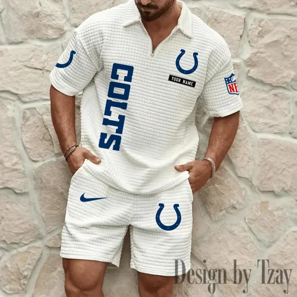 Indianapolis Colts Men's Waffle Knit Short Sleeve Slim Fit Soft Summer And Shorts BSPTWHZSS357