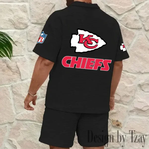 Kansas City Chiefs Men's Waffle Knit Short Sleeve Slim Fit Soft Summer And Shorts BSPTWHZSS359 - Image 2