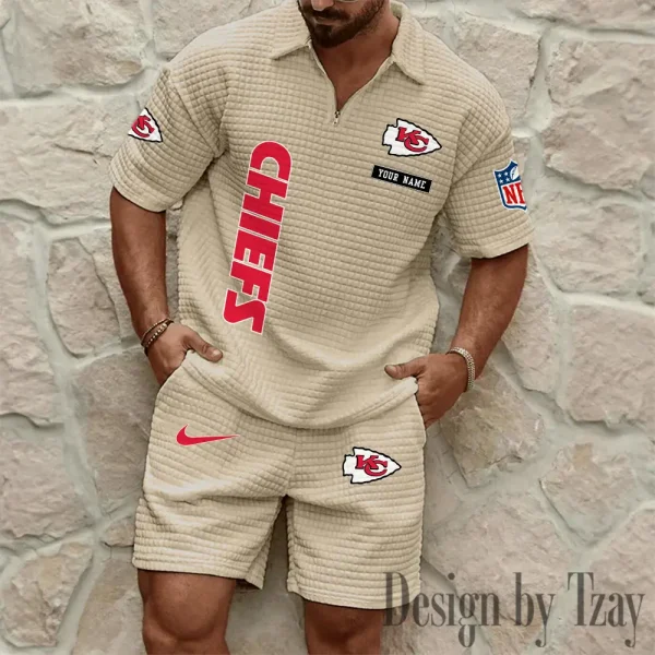 Kansas City Chiefs Men's Waffle Knit Short Sleeve Slim Fit Soft Summer And Shorts BSPTWHZSS359 - Image 3