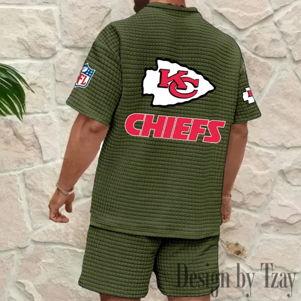 Kansas City Chiefs Men's Waffle Knit Short Sleeve Slim Fit Soft Summer And Shorts BSPTWHZSS359 - Image 6