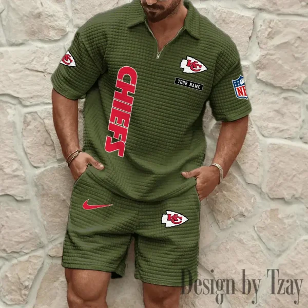 Kansas City Chiefs Men's Waffle Knit Short Sleeve Slim Fit Soft Summer And Shorts BSPTWHZSS359 - Image 5