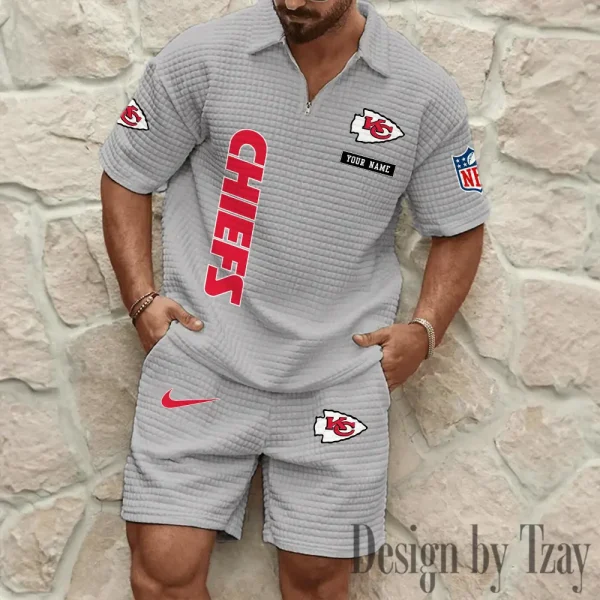 Kansas City Chiefs Men's Waffle Knit Short Sleeve Slim Fit Soft Summer And Shorts BSPTWHZSS359 - Image 7