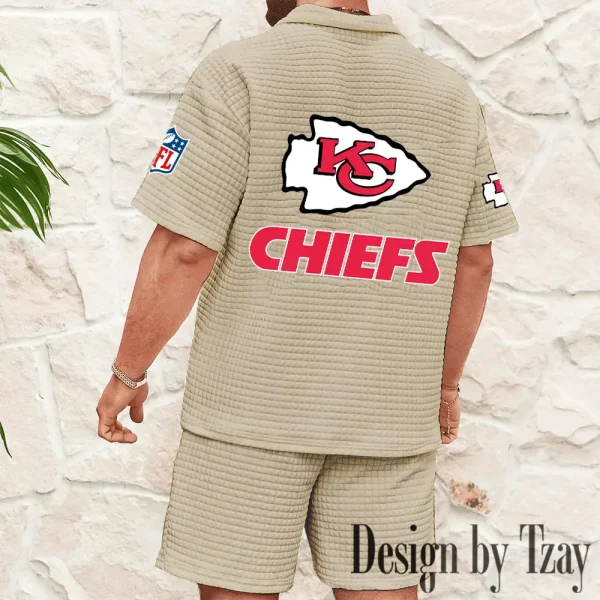 Kansas City Chiefs Men's Waffle Knit Short Sleeve Slim Fit Soft Summer And Shorts BSPTWHZSS359 - Image 4