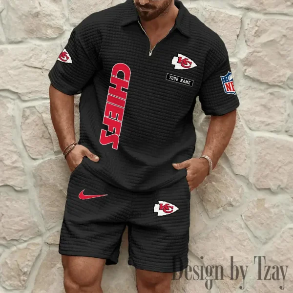 Kansas City Chiefs Men's Waffle Knit Short Sleeve Slim Fit Soft Summer And Shorts BSPTWHZSS359