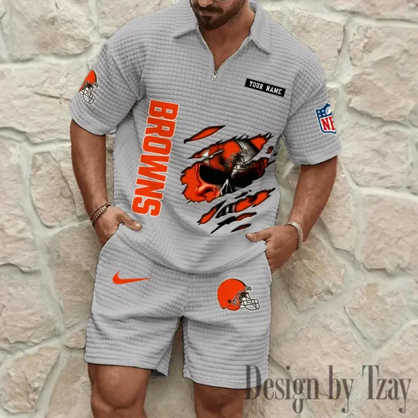 Cleveland Browns Men's Waffle Knit Short Sleeve Slim Fit Soft Summer And Shorts BSPTWHZSS384