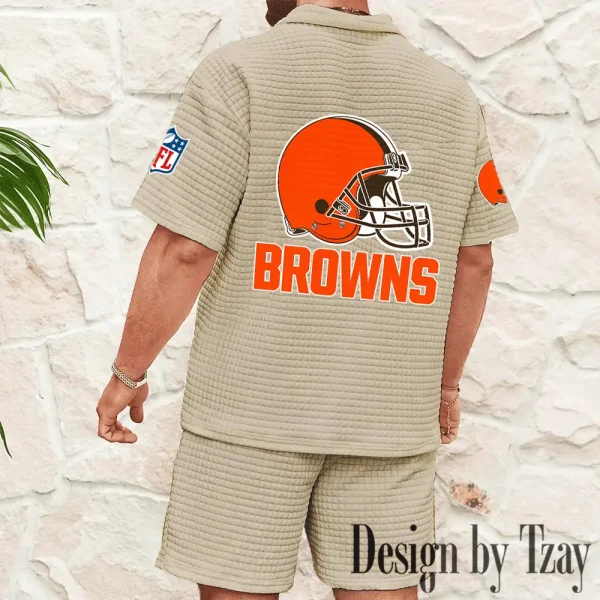 Cleveland Browns Men's Waffle Knit Short Sleeve Slim Fit Soft Summer And Shorts BSPTWHZSS384 - Image 6