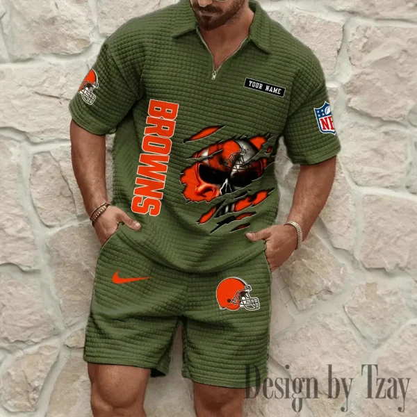 Cleveland Browns Men's Waffle Knit Short Sleeve Slim Fit Soft Summer And Shorts BSPTWHZSS384 - Image 2